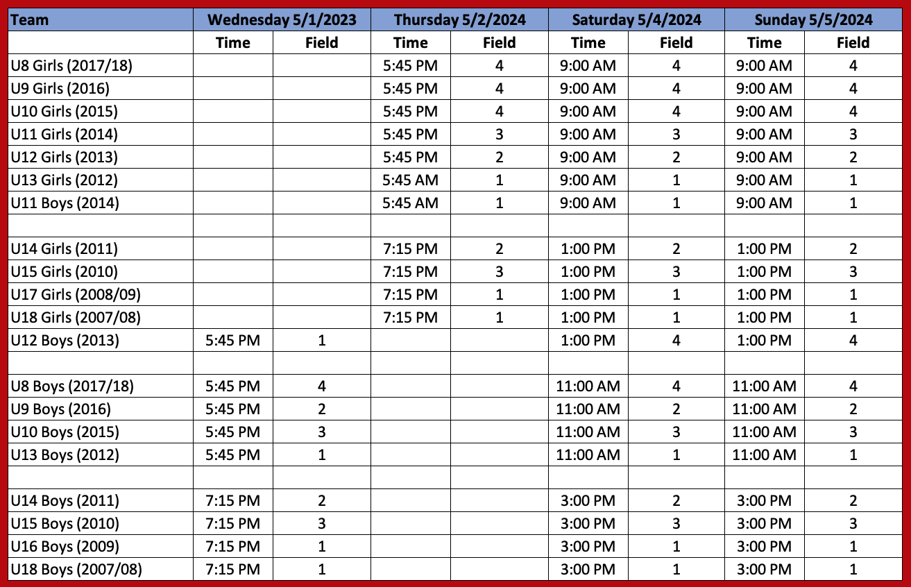 Tryout Schedule